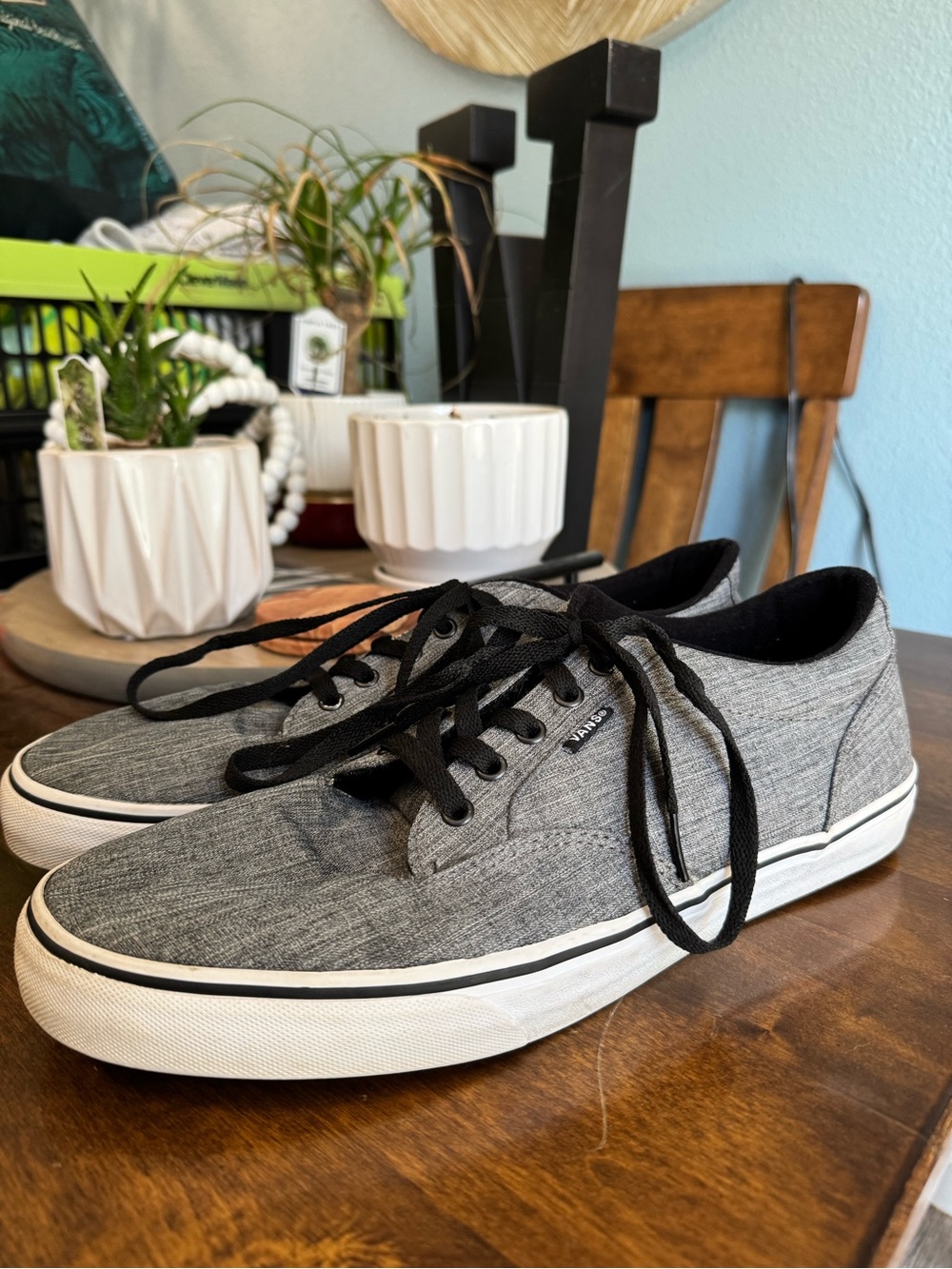 Vans Gray Canvas Low-Top Sneakers with Black Trim